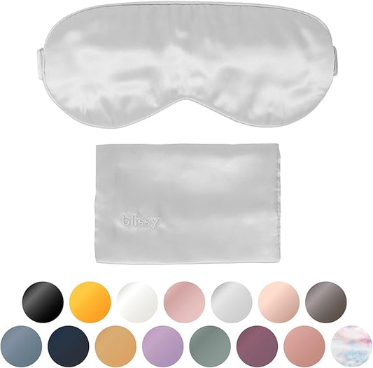 Blissy Silk Sleep Mask - Silk Eye Sleeping Mask for Women & Men for Total Blackout - 100% Pure Mulberry Silk, 22 Momme 6a Fibers - Blindfold Silk Sleep Mask Side Sleeper Eye Cover (Silver) - Bloomnest