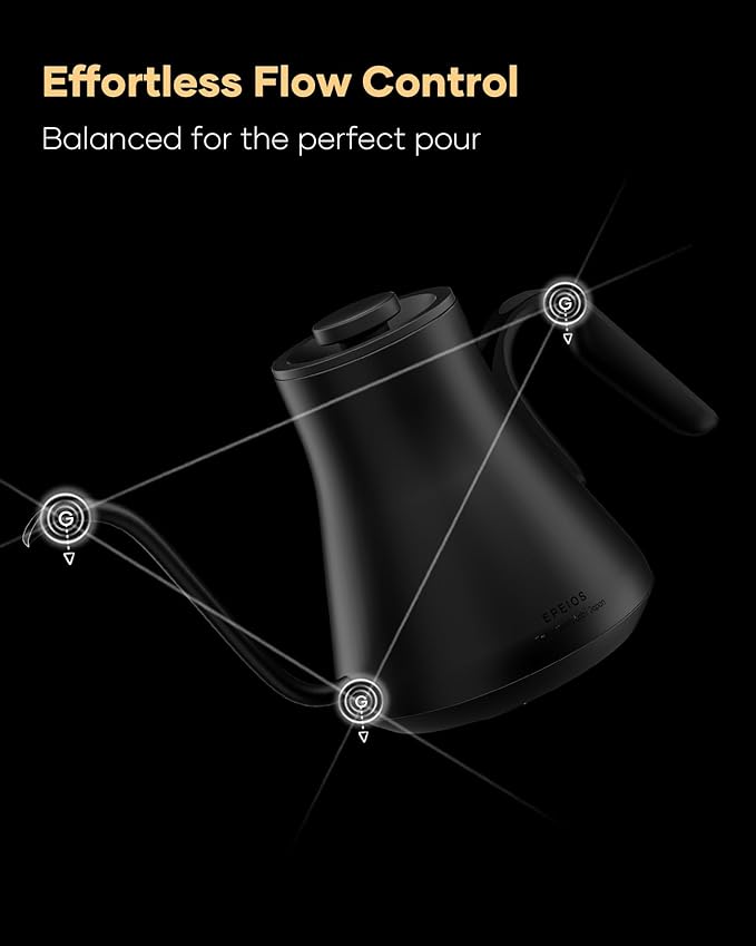 Cocinare FLOW B9 Gooseneck Electric Kettle, Precise Temperature Control for Pour-Over Coffee & Tea Brewing, Stainless Steel Interior, Rapid Heating for Boiling Water, 1500W/0.9L (Matte Black) - Bloomnest