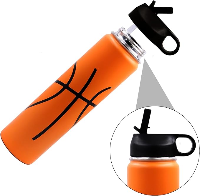 25 oz Basketball Water Bottle, Sports Flask Metal Travel Tumbler with 2 Lids, Stainless Steel Double Wall Vacuum Insulated Thermo Water bottles, Basketball Accessories Stuff Gifts for Mom Boys Girls - Bloomnest
