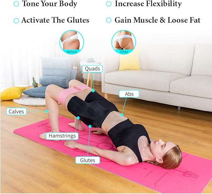 EILISON GLAMFIT Booty Resistance Bands for Women - Set of Non-Slip 5 Cotton Loops, Hip Thigh Glute Workout Bands for Squats, Yoga & Home Fitness Strength Training (Level 5) - Bloomnest