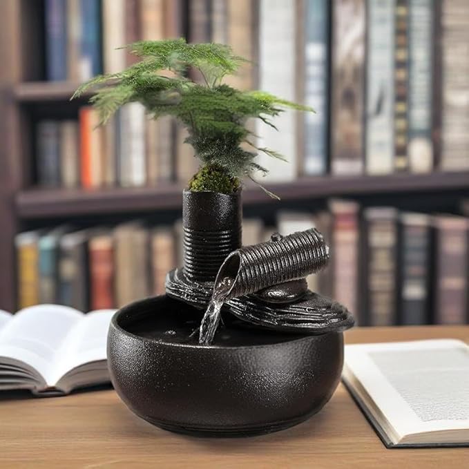 Ceramic Indoor Tabletop Water Fountain - Zen Cascades Decorations Feng Shui Waterfall Decor, Zen Meditation Soothing Sound for Home Office Desk, Good Luck Gift - Bloomnest
