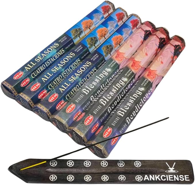 Sandalwood & Vanilla Incense from Hem Bundled with ANKCIENSE Incense Holder Bundle, Variety Pack of 120 Sticks (All Seasons & D Blessings) ANKCIENSE