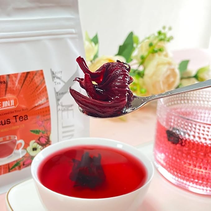 XIEJINJI Hibiscus Tea, Natural Dried Hibiscus Flowers, Herbal Tea, 3.5oz/100g Refreshing Tart Flavor, Caffeine Free, Resealable Bag - Bloomnest