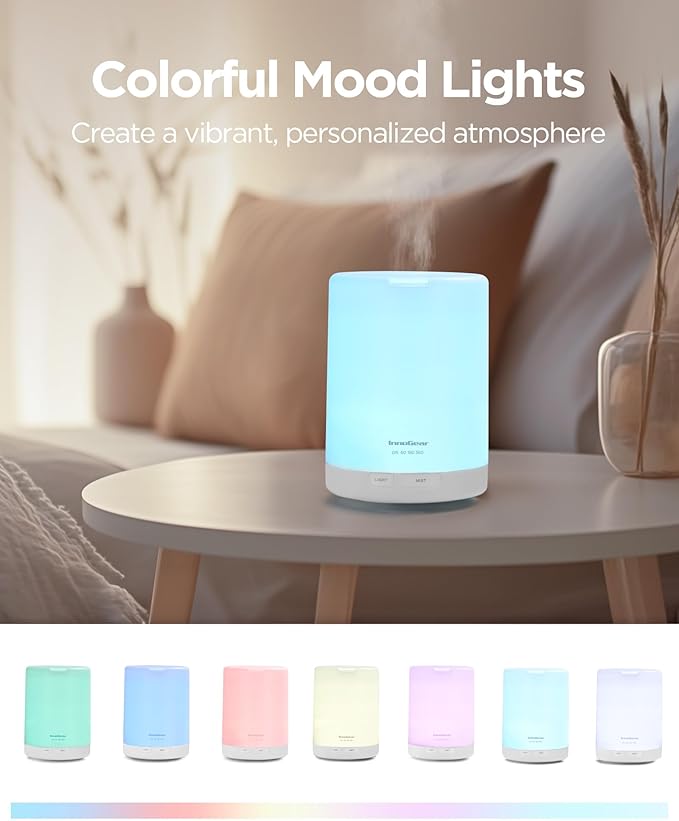 InnoGear 300ML Essential Oil Diffuser, Premium 5-in-1 Ultrasonic Aromatherapy Diffusers Scent Humidifier Aroma Diffuser Vaporizer Auto-Off Timer for Room Office Home, Basic White, Medium - Bloomnest