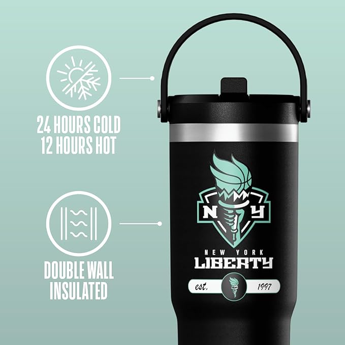 Hydrapeak x WNBA Officially Licensed New York Liberty 32 oz Nomad Tumbler with Handle and Straw Lid, Leakproof Stainless Steel Water Bottle - Bloomnest