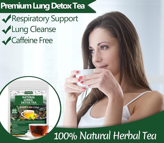 Premium 60 Natural Herbal Blend Tea Bags, Made with 6 Natural Herbs, Mullein Leaves, Elderberry, Thyme, Rooibos, Ginseng Root, Ginger Root, for Respiratory Support & Lung Health & Cleanse Mucus & Wellness & Detox. - Bloomnest