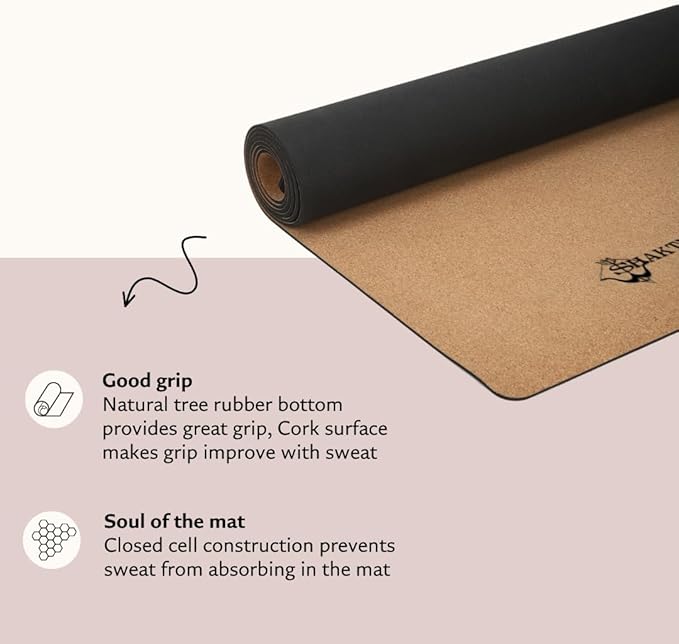 Shakti Warrior Cork Yoga Mat - Artist Designed, Premium Printed Eco-Friendly Non-Slip mat, Great for Regular & Hot Yoga, Pilates, Workouts 72 inch x 24 inch x 3mm Thick - Bloomnest