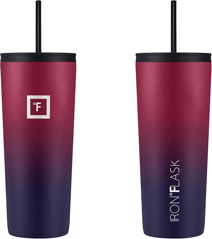 IRON °FLASK Classic Tumbler - Vacuum Insulated Stainless Steel Water Bottle, Double Walled, Drinking Cup, Insulated Travel Mug (Dark Rainbow, 24 oz Solid Lid)