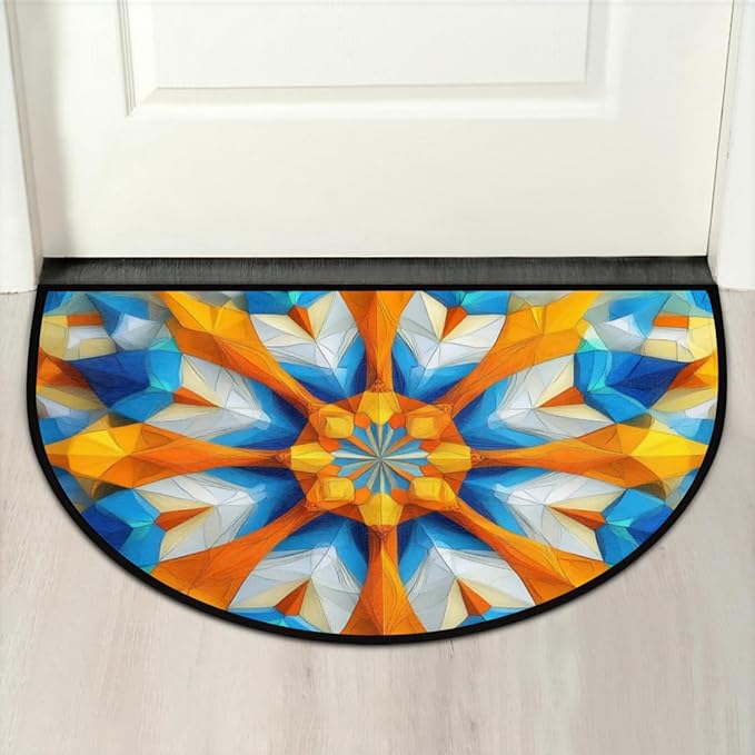 Half Round Door Mat, Multicolored Mandala Half Circle Rug for Home Decor Floor Indoor Outdoor Non-Slip Washable Half Moon Rug Doormat 36X24 Inch - Bloomnest