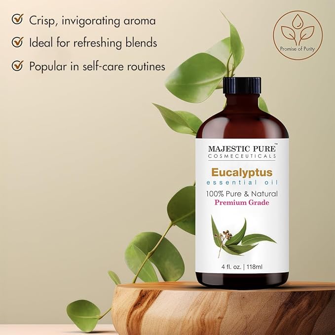 Majestic Pure Eucalyptus Essential Oil with Glass Dropper - Huge 4 Fl Oz - 100% Pure and Natural Eucalyptus Oil - Premium Grade Essential Oils for Diffuser, Aromatherapy, Soap and Candle Making - Bloomnest