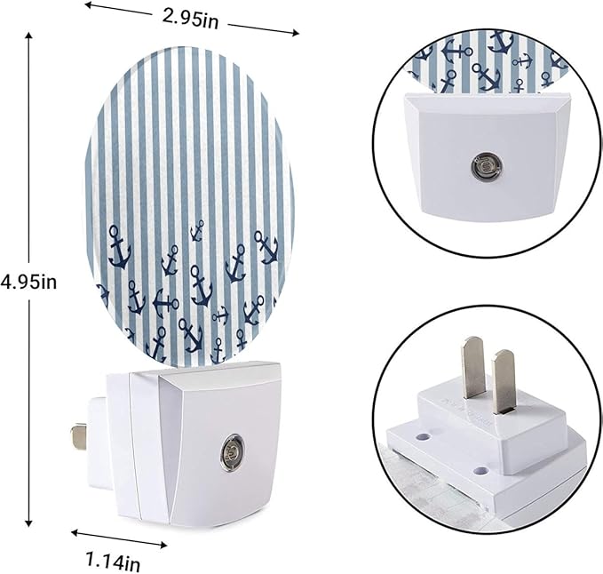 EKOBLA Watercolor Anchor LED Night Light Blue and White Stripes Nautical Coastal Dusk to Dawn Plug-in Nightlights Auto Sensor for Home Indoor Bathroom Hallway Kitchen - Bloomnest