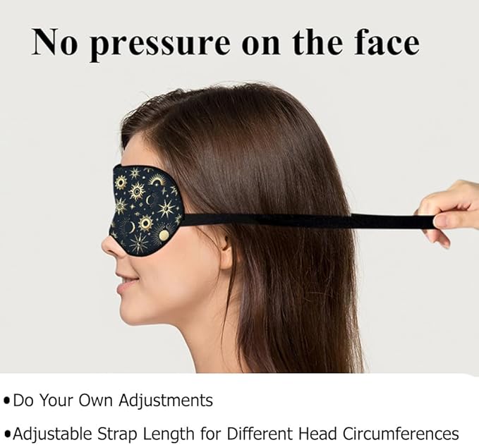 Mystical Night Eye Mask Sleeping Mask Gold Sun Moon and Stars Space Galaxy Black Sleep Masks Silky Soft Eye Cover for Women Men Shading Blindfold for Air Travel Sleeping - Bloomnest