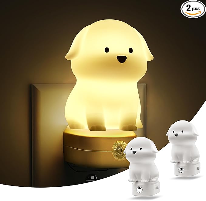 L LOHAS LED Plug in Night Light for Kids 2 Pack, 3D Cute Puppy Night Lights with Dusk to Dawn Sensor, RGB+Soft White 3000K Dog Night Light, Christmas Birthday Gift Nightlight for Kids, Room Decor - Bloomnest