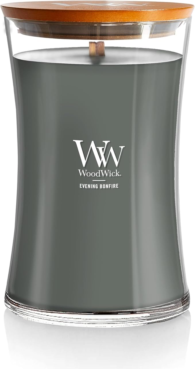 WoodWick Evening Bonfire Holiday Candle Gifts for Women and Men, 21.5 oz Large Hourglass Candle with Crackling Wick - Bloomnest