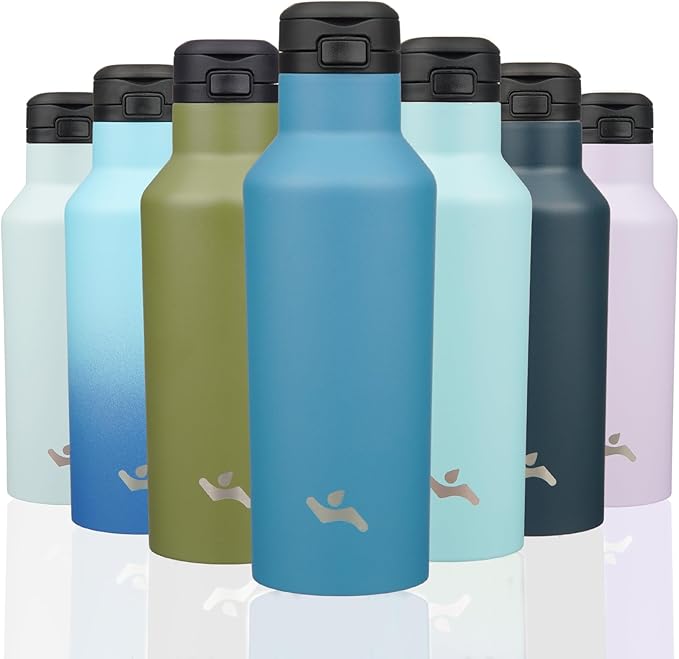 Insulated Water Bottle with Straw,17 OZ Double Wall Vacuum Stainless Steel Water Flask with 2 Lids,Ocean Blue - Bloomnest