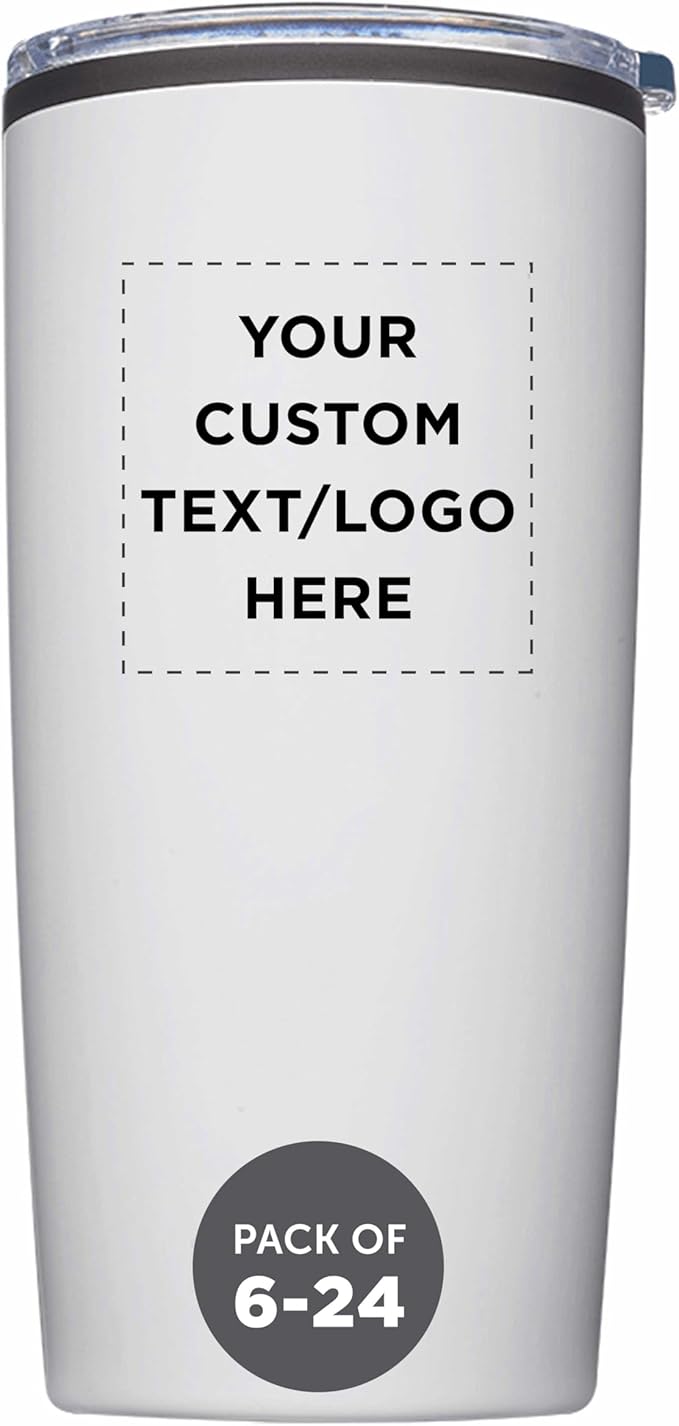 Custom Plastic Tumblers 20 oz Set of 6/12/24 Personalized Bulk Pack with Lids, Ice Coffee Tumbler, To Go Cup Insulated - White - Bloomnest