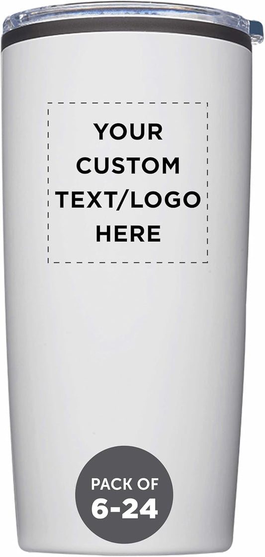 Custom Plastic Tumblers 20 oz Set of 6/12/24 Personalized Bulk Pack with Lids, Ice Coffee Tumbler, To Go Cup Insulated - White - Bloomnest