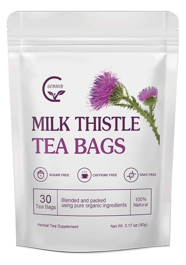 Organic Milk Thistle Tea Bags, Liver Support Herbal Tea, Caffeine Free, 30 Tea Bags - Bloomnest