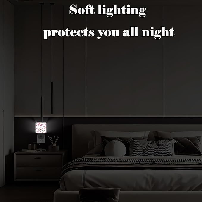 Watercolor Cherry Blossoms Night Light,Plug-in Night Lights with Dusk to Dawn Sensor for Stairway,Hallway,Bedroom Sleep Friendly Ideal for Women/Girls/Boys Gift,0.5w - Bloomnest