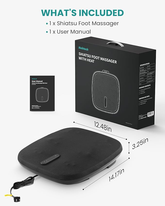 Nekteck Shiatsu Foot Massager with Heat, FSA Eligible Electric Kneading Feet Massage Machine for Plantar Fasciitis Pain Relief, Built-in Infrared Heat Function for Home and Office Relax, HSA Eligible - Bloomnest