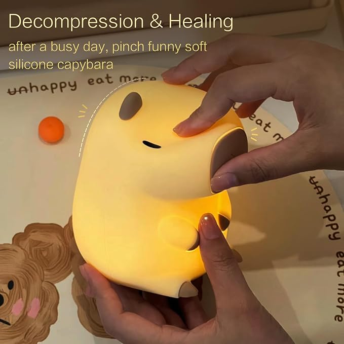 Capybara Cute Night Light, Squishy Capybara Lamp Xmas Gifts Toys, Rechargeable LED Dimmable Silicone Nightlight for Kids, Funny Light Up Capibara, Baby Nursery College Dorm Fall Décor - Bloomnest