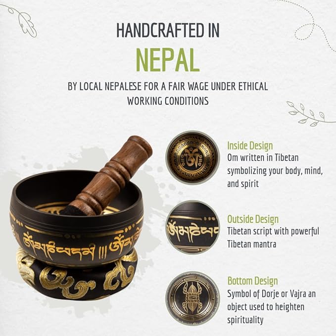 Tibetan Singing Bowl Set with Fabric Gift Case - Sound Bowl Meditation Set - Meditation Bowl - Handcrafted in Nepal - Sound Healing Instrument - For Sound Bath, Reiki Supplies, Meditation Accessories