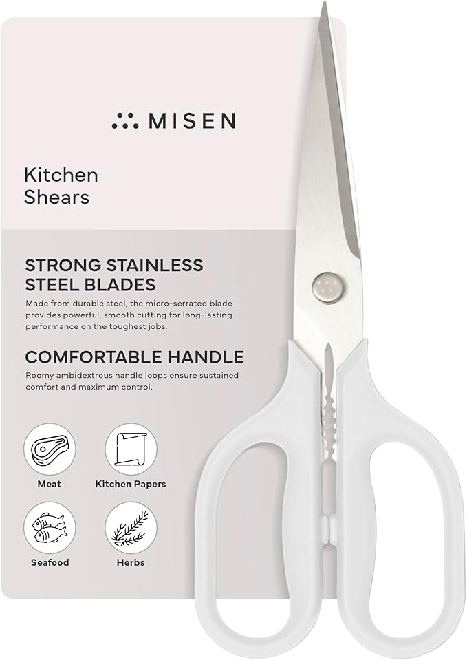 Misen Heavy Duty Kitchen Shears - Comfortable Ambidextrous Scissors for Meat, Poultry, Herbs & More - Easy to Clean - German Stainless Steel - Large | White - Bloomnest