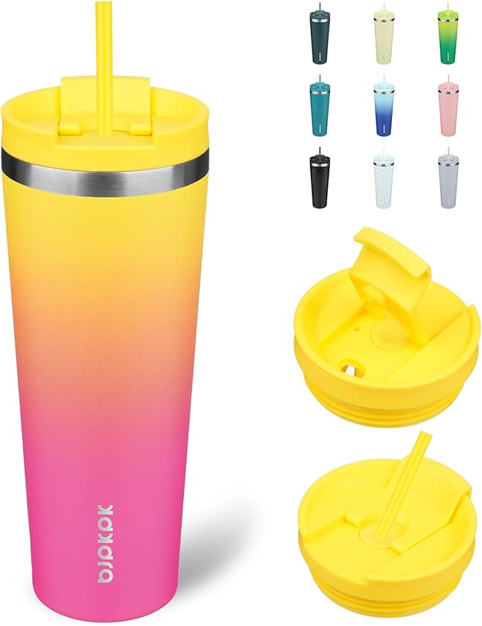 BJPKPK 26oz Stainless Steel Insulated Tumbler With lid And Straw Travel Coffee Thermal Tumblers Cup For Women And Men,Pink Yellow Rose - Bloomnest