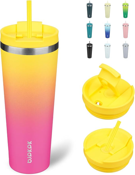 BJPKPK 26oz Stainless Steel Insulated Tumbler With lid And Straw Travel Coffee Thermal Tumblers Cup For Women And Men,Pink Yellow Rose - Bloomnest