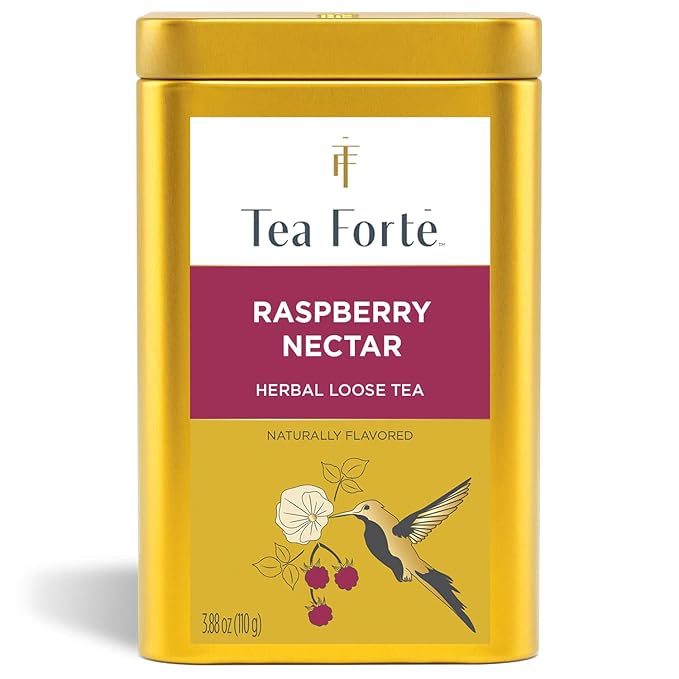 Tea Forte Raspberry Nectar Premium Loose Leaf Caffeine-Free Herbal Tea Blend Canister, Makes 35-50 Cups - Bloomnest