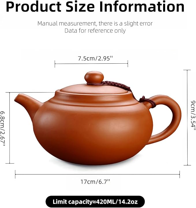 Teapot 14oz Large Capacity Chinese Yixing Zhuni Clay Tea Pots Infuser for Loose Tea Handmade Gift