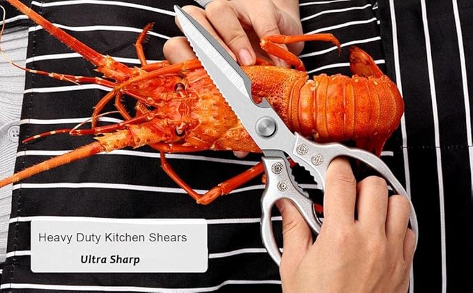 AWinjoy Heavy Duty Sharp Kitchen Scissors, Dishwasher Safe, Cooking Shears for Meat, Chicken, Fish, Poultry, Herb, Bread (Silver) - Bloomnest