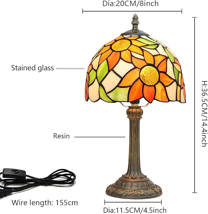 Tiffany Lamp Stained Glass lamp Small Bedside Table Lamps for Living Room Bedroom Dorm Kitchen Home Decor Festival Birthday Gift,Sunflower - Bloomnest