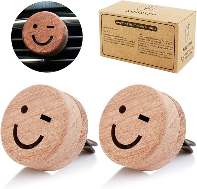 Essential Oil Car Diffuser, 2 PCS Smile Car Aromatherapy Wink Wood Diffuser with Vent Clip - Bloomnest
