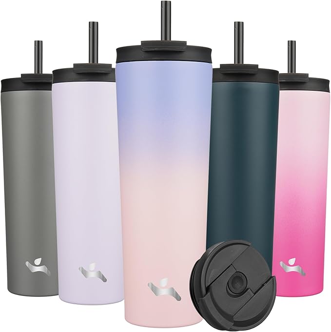 30 OZ Insulated Tumbler with Lid and 2 Straws Stainless Steel Water Bottle Vacuum Travel Mug Coffee Cup,Pastel Sunset - Bloomnest