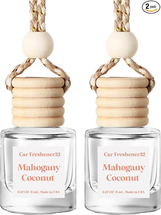 HoogaLife Car Air Freshener Diffuser 2 Pack Hanging Mahogany Coconut Car Air Freshener for Women 45+ days Long Lasting Fragrance Made in USA (M32) - Bloomnest