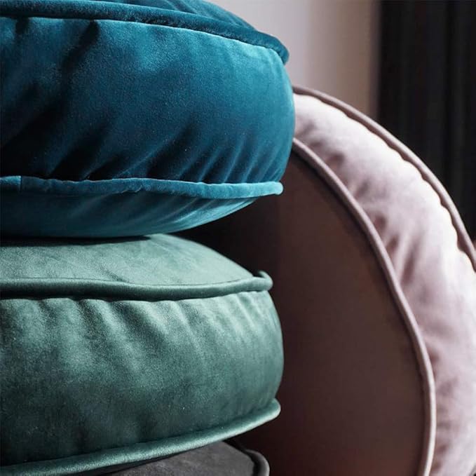 Velvet Floor Pillows Round Chair Cushion Couch Throw Pillow Soft Pouf Seat Mattress Bean Bag for Reading Nook Play Room (25.6", Teal)