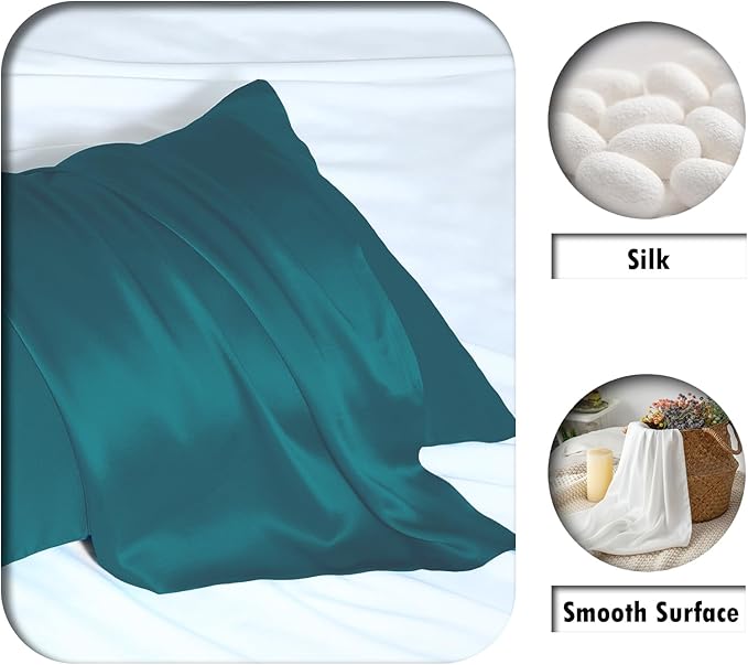 Mulberry Silk Pillowcase for Hair and Skin Standard Size 20"X 26" Pillow Case with Hidden Zipper Soft Breathable Smooth Cooling Silk Pillow Covers for Sleeping (Teal,Standard,1Pcs) - Bloomnest
