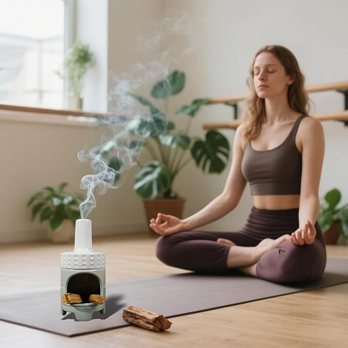 Handmade Ceramic Palo Santo Holder Burner - Mini Chiminea Incense Dish for Palo Santo Sticks & Sage -Cone Burner Elegant Design for Energy Cleansing, Yoga, Meditation & Aromatherapy Idea - Bloomnest
