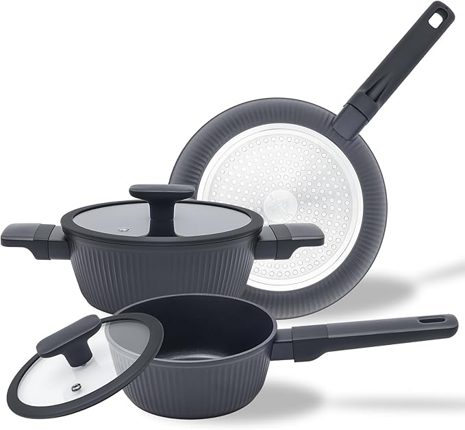 5-Piece Non-Toxic Ceramic Cookware Set, PFOA/PTFE Free Pan & Pot Set, Induction Ready, Dishwasher Safe for Easy Clean - Bloomnest