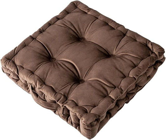 Square Floor Cushion, 15" Soft Velvet Floor Seating Pillow Cushion with Handle Thicken Decorative Floor Pillow Cushion for Yoga Living Room Balcony Outdoor Bedroom Tatami, Brown - Bloomnest