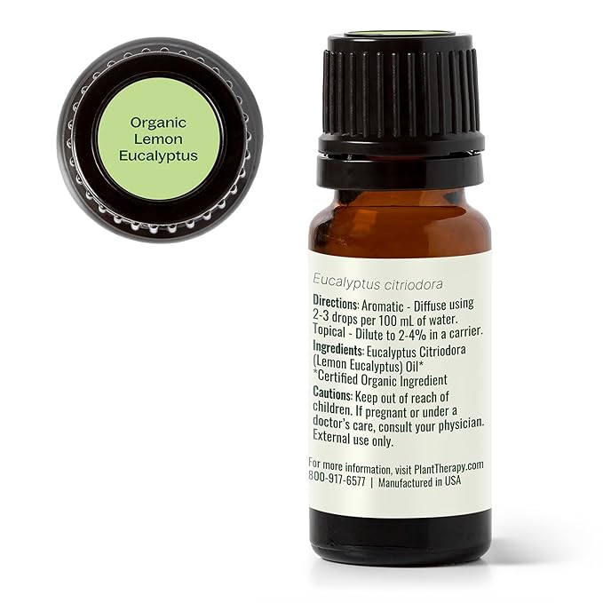 Plant Therapy Organic Lemon Eucalyptus Essential Oil 100% Pure, USDA Certified Organic, Undiluted, Natural Aromatherapy, Therapeutic Grade 10 mL (1/3 oz) - Bloomnest