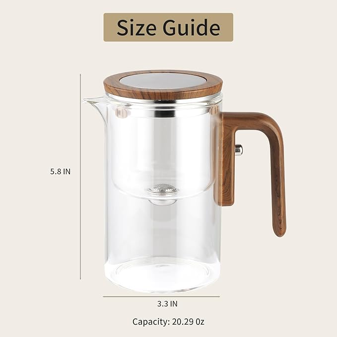 Tea Pot, Water Separation Glass Teapot with Wooden Handle, Witchcraft Magical Teapot, Glass Tea pot with Infuser Strainer, Magic Tea Pot (20.29oz) - Bloomnest