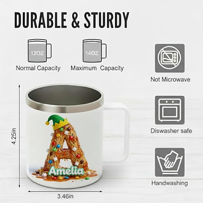 Personalized Buddy The Elf Spaghetti Mug, Custom Name Christmas Coffee Cup - 14oz Insulated Tumbler with Handle & Lid, Funny Christmas Movie Fan Gift for Men, Women, Friends (B61) - Bloomnest