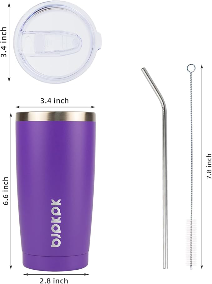 BJPKPK Purple Insulated Tumbler With Lid And Straw 20 oz Stainless Steel Tumblers Coffee Thermal Cup - Bloomnest