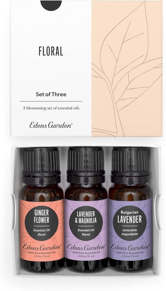 Edens Garden Floral Essential Oils 3 Set – 100% Pure Therapeutic Grade Aromatherapy Blends: Ginger Flower, Lavender & Magnolia – No Fragrance Oil, Undiluted for Diffuser & Home Aroma, 10 ml/ 3 Pack - Bloomnest