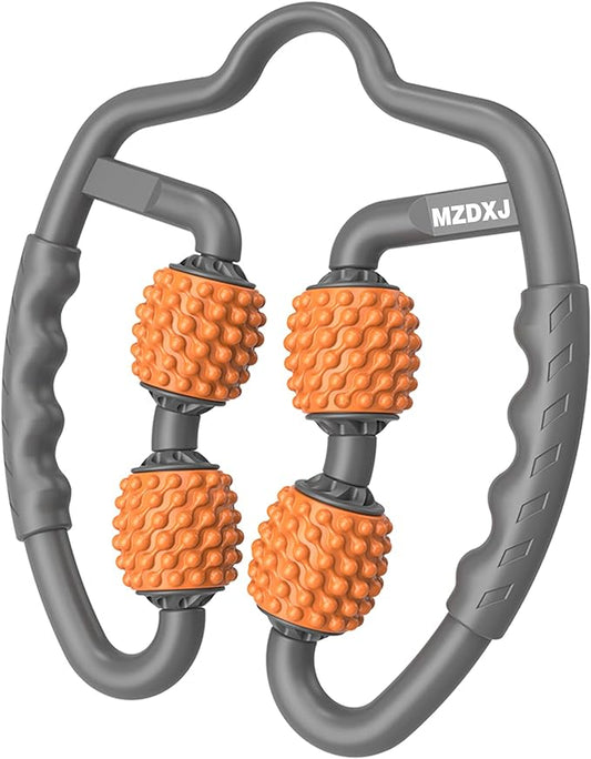 Cellulite Massage Tool Muscle Roller - Deep Fascia Massager & Dimpled Skin Remover for Legs, Thighs & Buttocks - Anti-Cellulite Roller, Smooth Skin, Pain Reliefs （Orange Gray -4wheel） - Bloomnest
