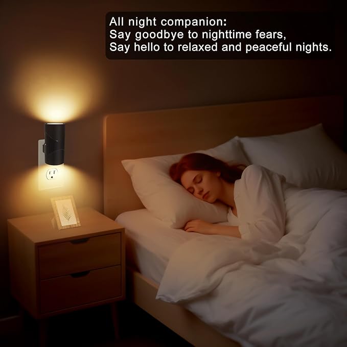 easuntec Night Lights Plug into Wall, Plug in Night Light, Night Light, Dusk to Dawn Light Sensor, 3 Light Modes, Dimmable Night Lights for Bedroom Bathroom Hallway Kitchen Stairs (Black, 2 Pack) - Bloomnest