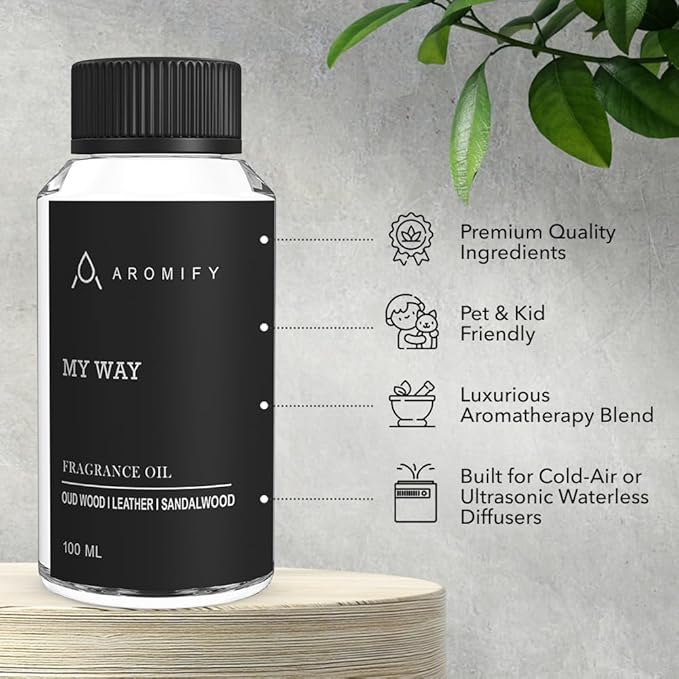 My Way Diffuser Oil, Inspired by 1 Hotel Miami Beach, 3.3 Fl Oz, 100 mL, Hotel Scent Diffuser Oil, My Way Aromatherapy Blend of Essential Oils for Home & Office, Leather & Sandalwood Scent. - Bloomnest