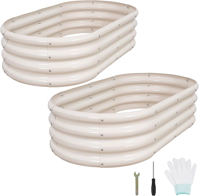 1MORE Galvanized Raised Garden Bed- Planter Garden Boxes Outdoor, Raised Beds for Gardening, 4x2x1ft Metal Garden Bed Kit for Vegetables Flower, Planter Raised Beds with Tools.White-2pack - Bloomnest